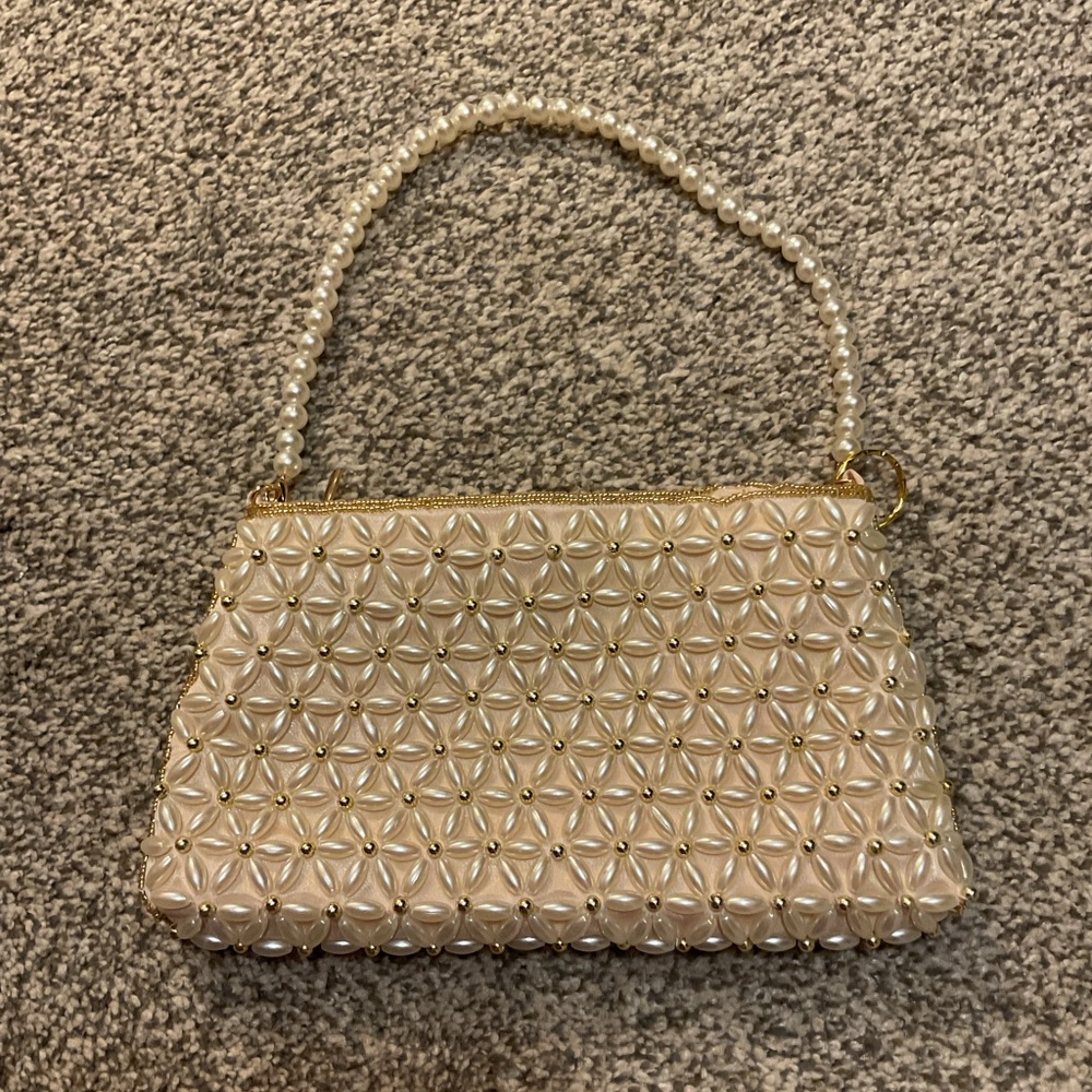 Pearl-Embellished Ivory Top-Handle Women’s Bag